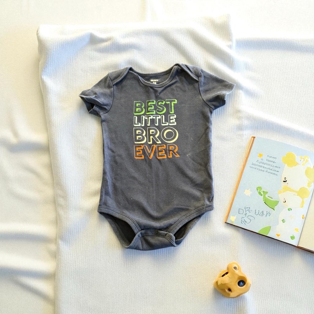 Carter's Dark Blue Bodysuit with Colorful 'Best Little Bro Ever' Print